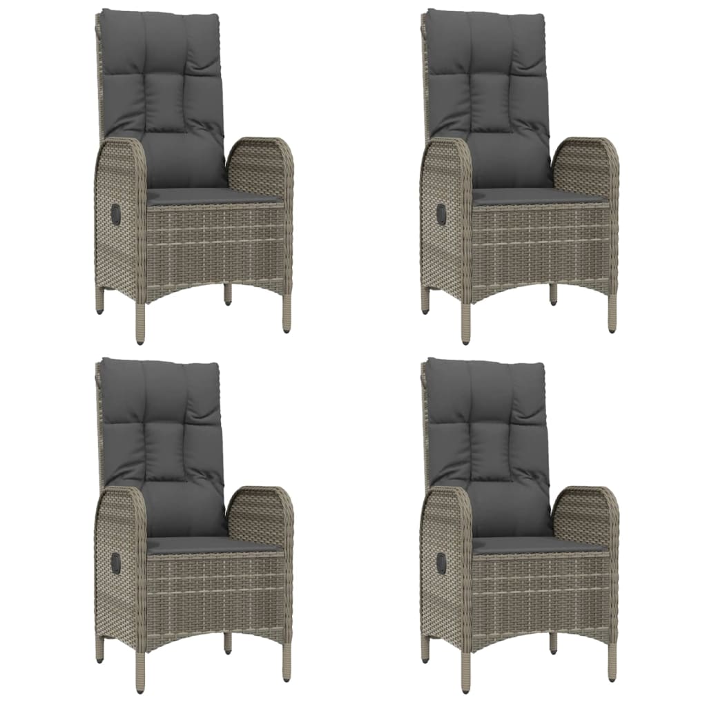 5-Delige Tuinset Met Kussens Poly Rattan Grijs 150 cm tafellengte 4x stoel + Tafel