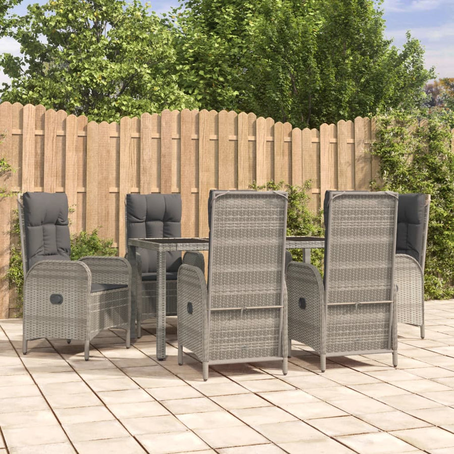 7-Delige Tuinset Met Kussens Poly Rattan Grijs 1 150 cm tafellengte 6x stoel + Tafel