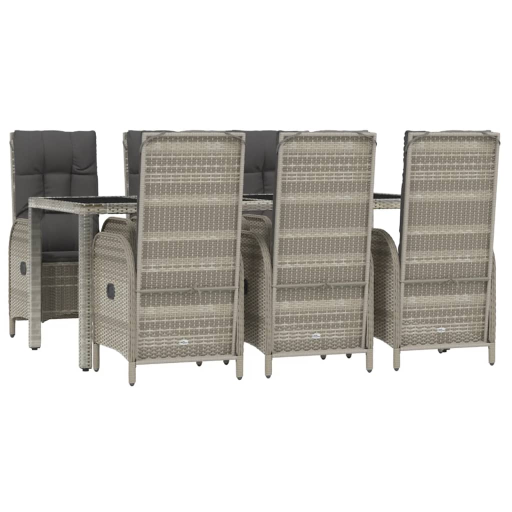7-Delige Tuinset Met Kussens Poly Rattan Grijs 1 190 cm tafellengte 6x stoel + Tafel
