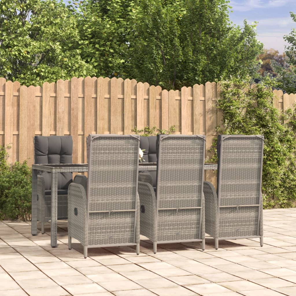 7-Delige Tuinset Met Kussens Poly Rattan Grijs 1 190 cm tafellengte 6x stoel + Tafel