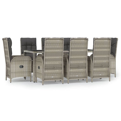 9-Delige Tuinset Met Kussens Poly Rattan Grijs 190 cm tafellengte 8x stoel + Tafel