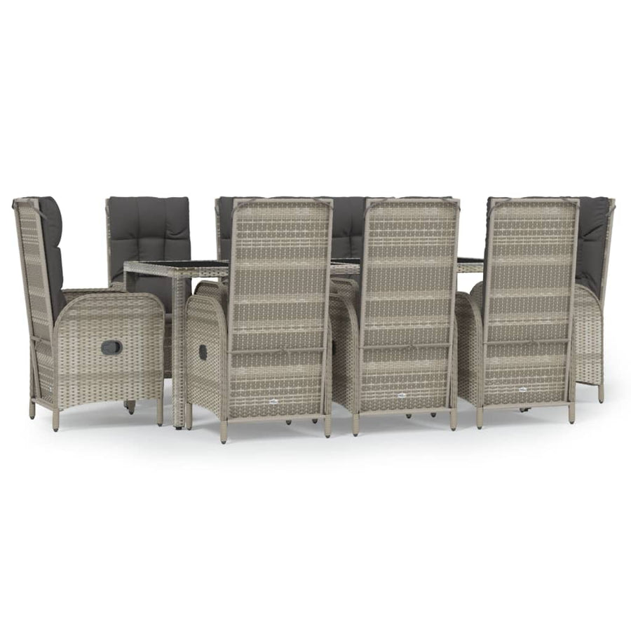 9-Delige Tuinset Met Kussens Poly Rattan Grijs 190 cm tafellengte 8x stoel + Tafel