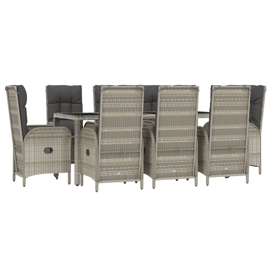 9-Delige Tuinset Met Kussens Poly Rattan Grijs 190 cm tafellengte 8x stoel + Tafel