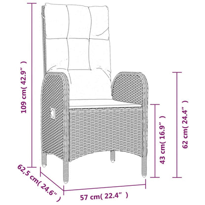 9-Delige Tuinset Met Kussens Poly Rattan Grijs 190 cm tafellengte 8x stoel + Tafel