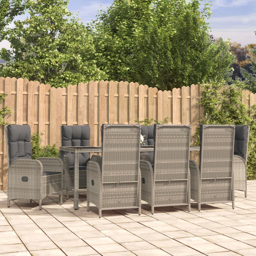 9-Delige Tuinset Met Kussens Poly Rattan Grijs 190 cm tafellengte 8x stoel + Tafel