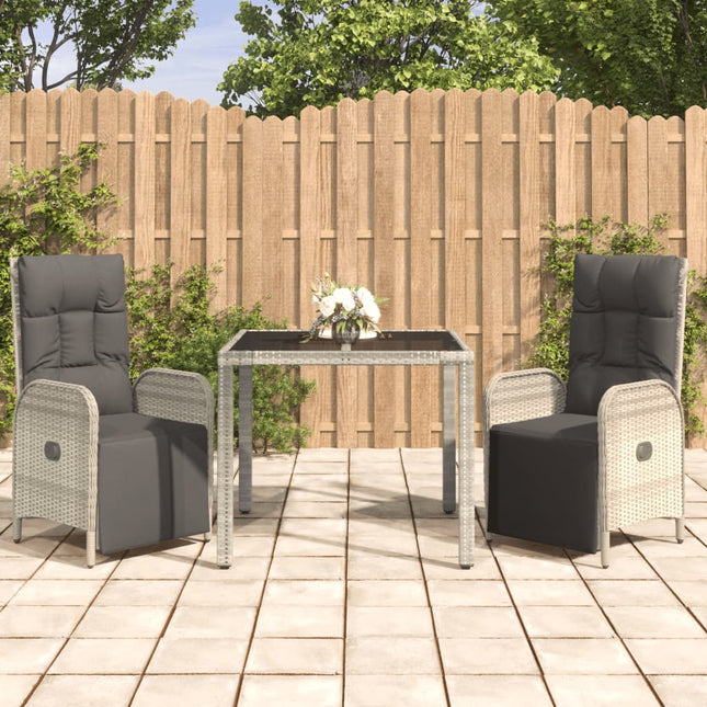 3-Delige Tuinset Met Kussens Poly Rattan Grijs 90 cm tafellengte 2x Fauteuil + Tafel