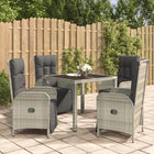 5-Delige Tuinset Met Kussens Poly Rattan Grijs 90 cm tafellengte 4x Fauteuil + Tafel