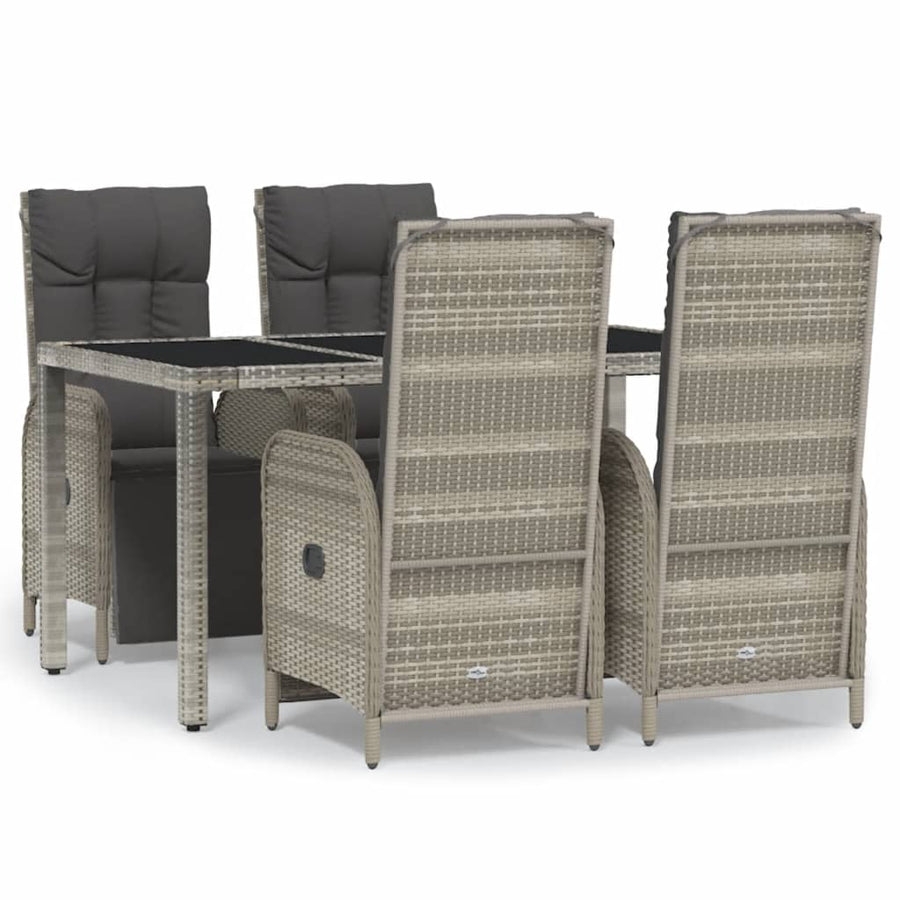 5-Delige Tuinset Met Kussens Poly Rattan Grijs 150 cm tafellengte 4x Fauteuil + Tafel