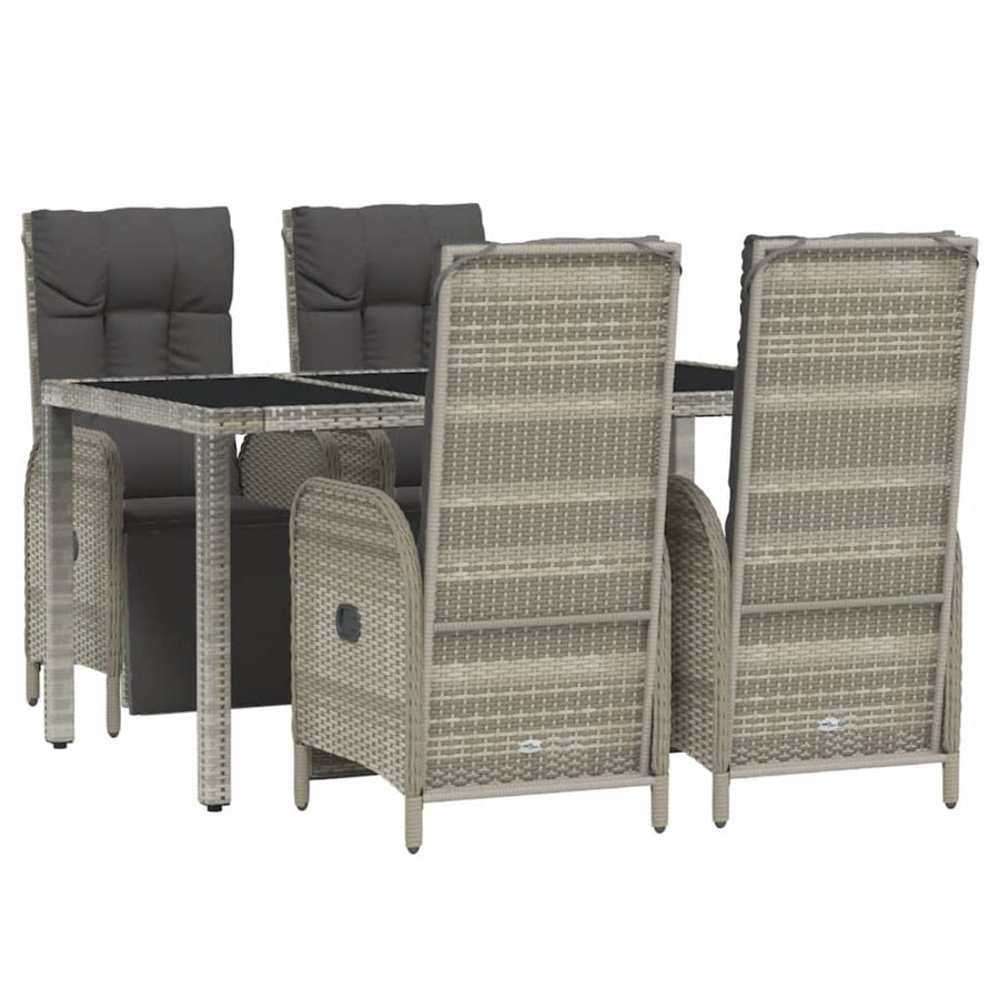 5-Delige Tuinset Met Kussens Poly Rattan Grijs 150 cm tafellengte 4x Fauteuil + Tafel