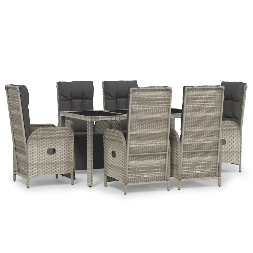 7-Delige Tuinset Met Kussens Poly Rattan Grijs 150 cm tafellengte 6x Fauteuil + Tafel