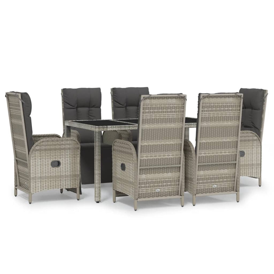 7-Delige Tuinset Met Kussens Poly Rattan Grijs 150 cm tafellengte 6x Fauteuil + Tafel
