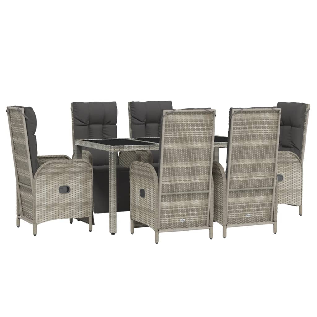 7-Delige Tuinset Met Kussens Poly Rattan Grijs 150 cm tafellengte 6x Fauteuil + Tafel
