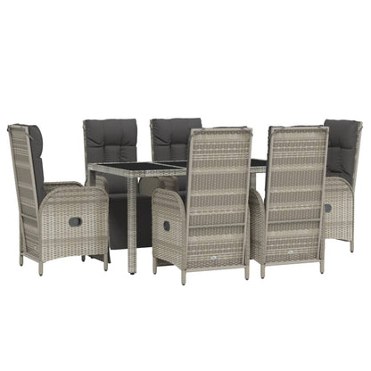 7-Delige Tuinset Met Kussens Poly Rattan Grijs 150 cm tafellengte 6x Fauteuil + Tafel