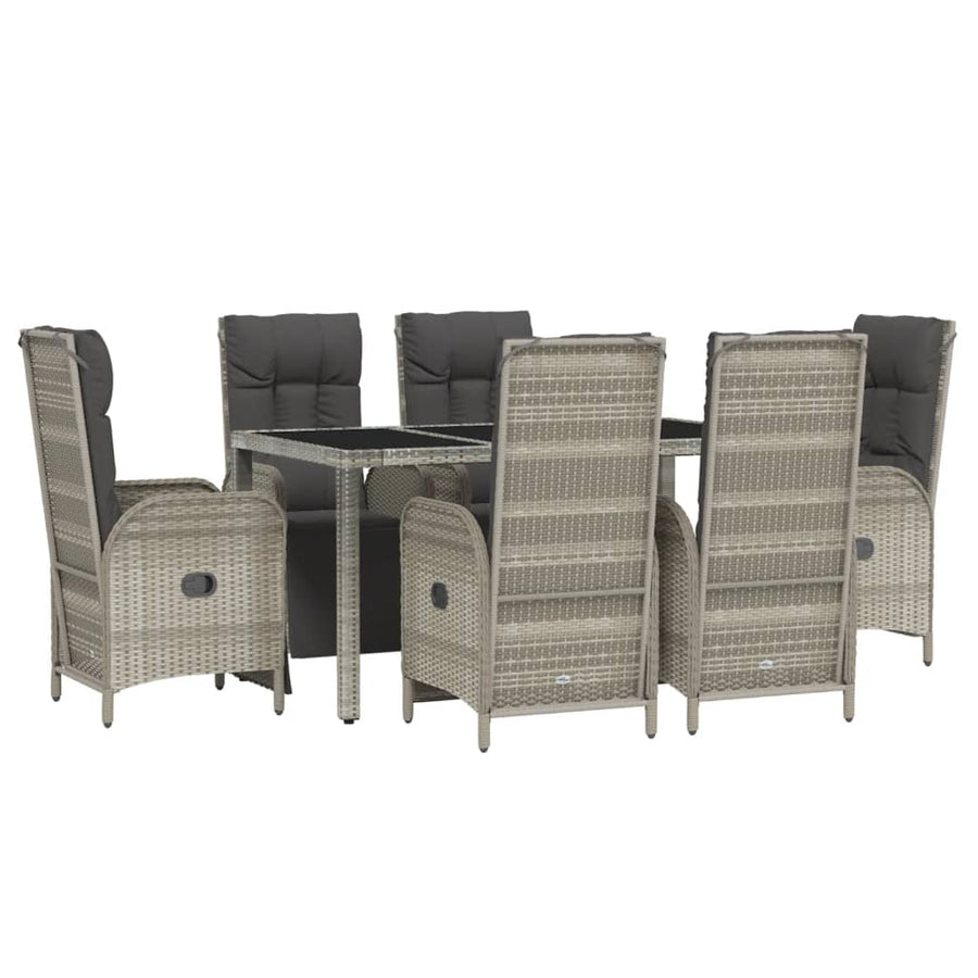 7-Delige Tuinset Met Kussens Poly Rattan Grijs 150 cm tafellengte 6x Fauteuil + Tafel