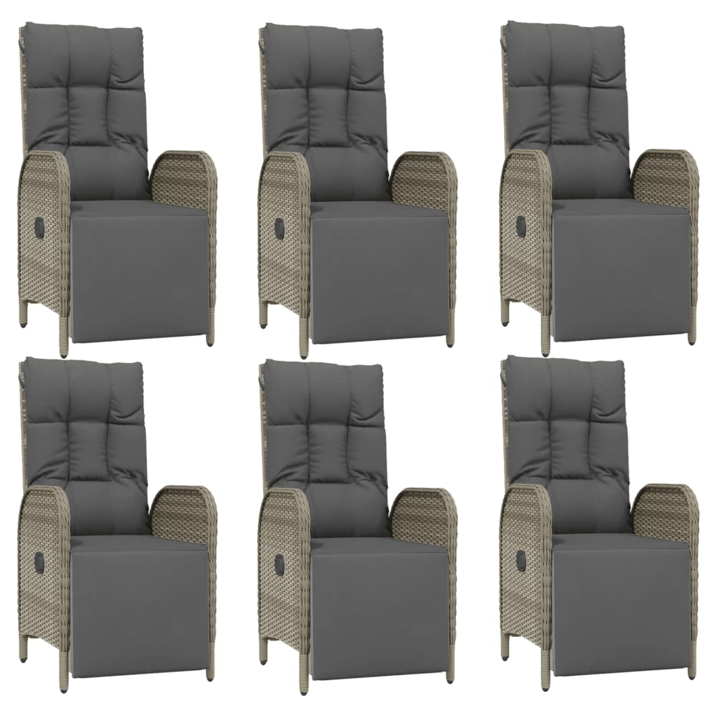 7-Delige Tuinset Met Kussens Poly Rattan Grijs 150 cm tafellengte 6x Fauteuil + Tafel