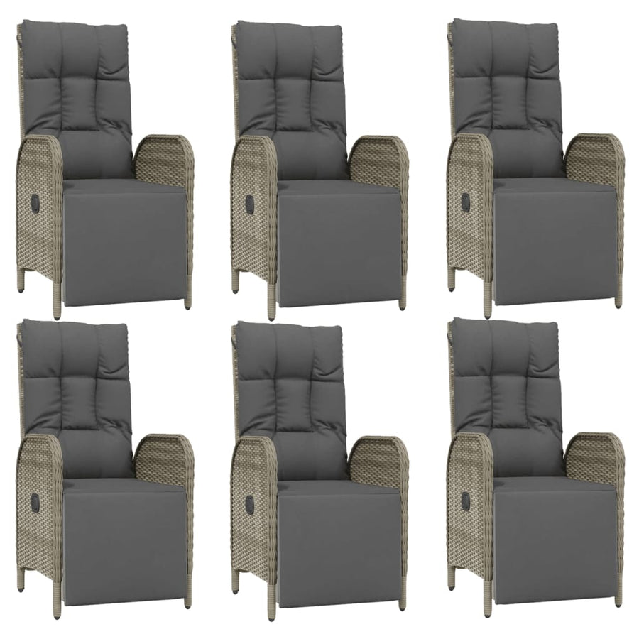 7-Delige Tuinset Met Kussens Poly Rattan Grijs 150 cm tafellengte 6x Fauteuil + Tafel