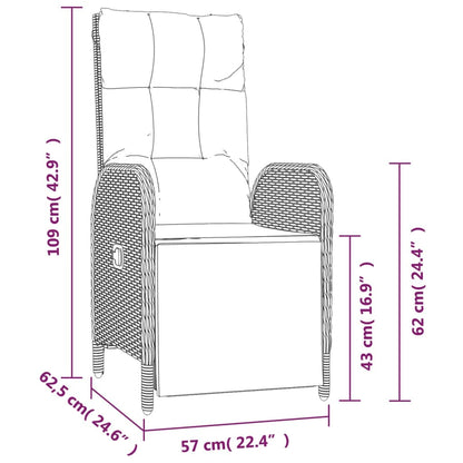 7-Delige Tuinset Met Kussens Poly Rattan Grijs 150 cm tafellengte 6x Fauteuil + Tafel