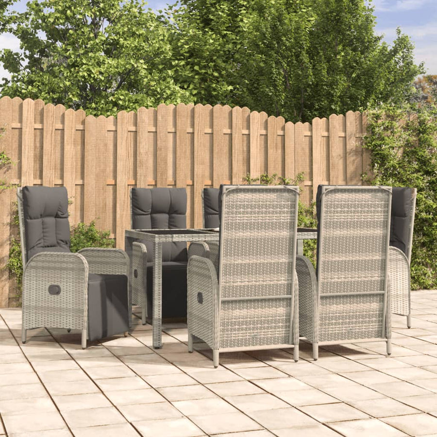 7-Delige Tuinset Met Kussens Poly Rattan Grijs 150 cm tafellengte 6x Fauteuil + Tafel