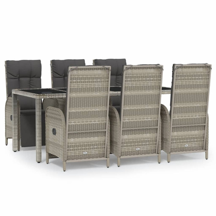 7-Delige Tuinset Met Kussens Poly Rattan Grijs 190 cm tafellengte 6x Fauteuil + Tafel