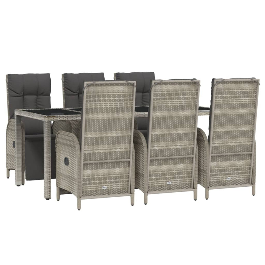 7-Delige Tuinset Met Kussens Poly Rattan Grijs 190 cm tafellengte 6x Fauteuil + Tafel