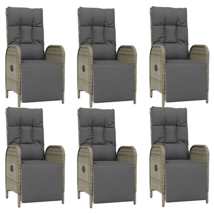 7-Delige Tuinset Met Kussens Poly Rattan Grijs 190 cm tafellengte 6x Fauteuil + Tafel