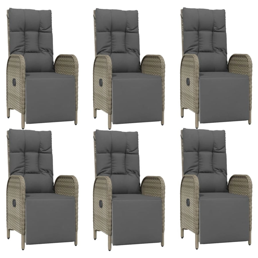7-Delige Tuinset Met Kussens Poly Rattan Grijs 190 cm tafellengte 6x Fauteuil + Tafel