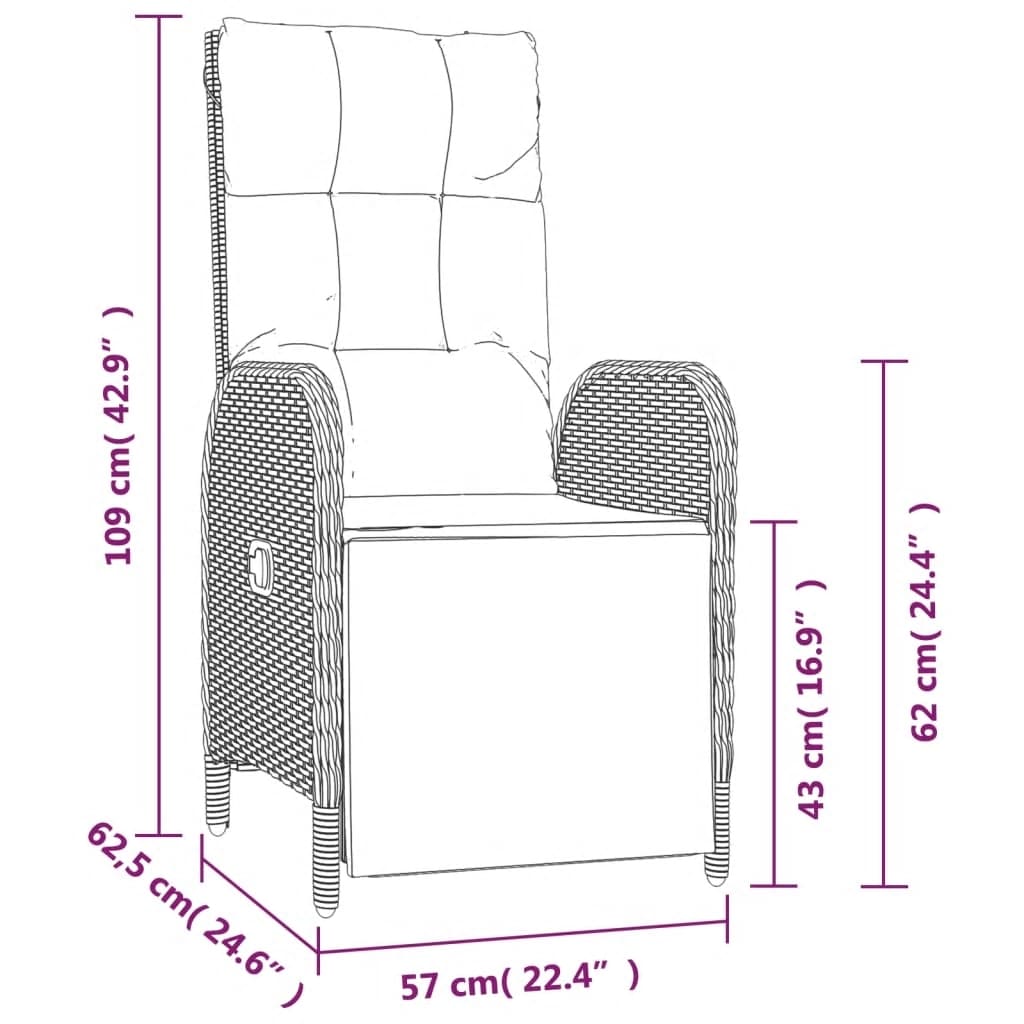 7-Delige Tuinset Met Kussens Poly Rattan Grijs 190 cm tafellengte 6x Fauteuil + Tafel