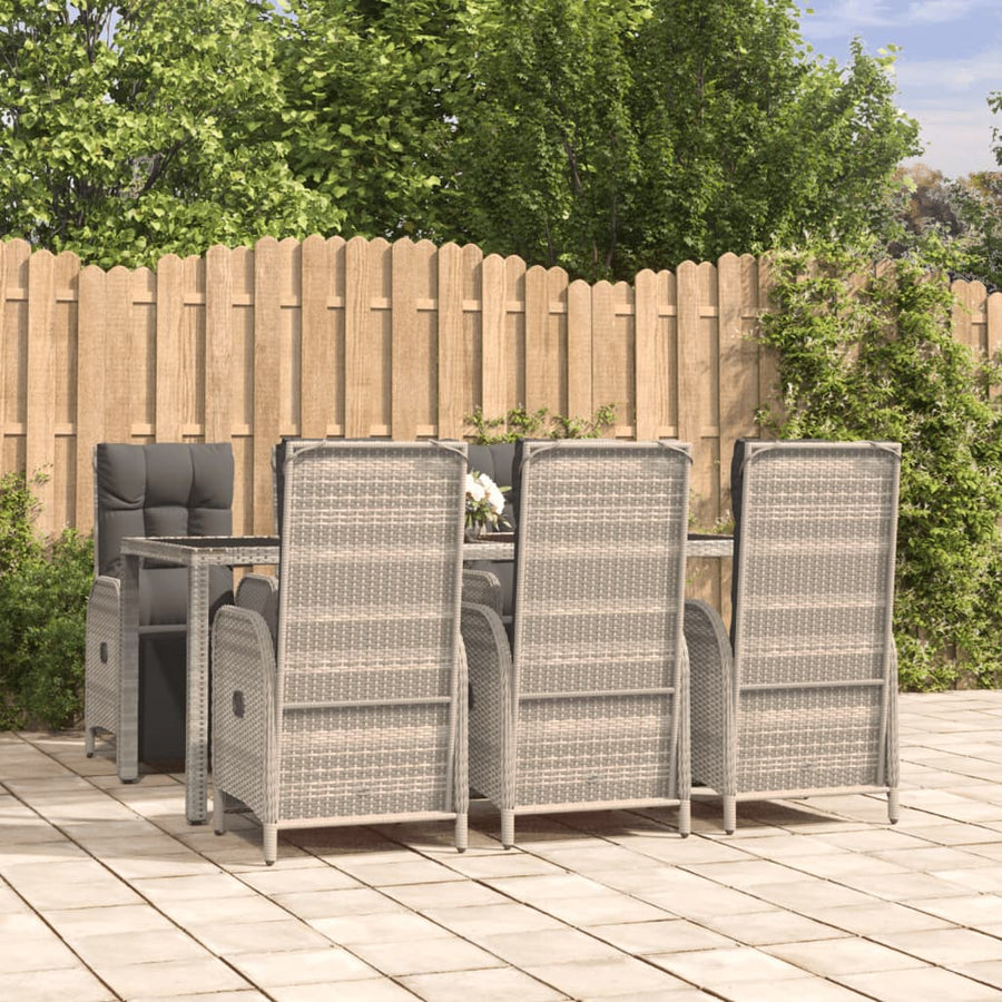 7-Delige Tuinset Met Kussens Poly Rattan Grijs 190 cm tafellengte 6x Fauteuil + Tafel