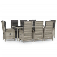 9-Delige Tuinset Met Kussens Poly Rattan Grijs 190 cm tafellengte 8x Fauteuil + Tafel