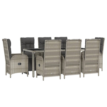 9-Delige Tuinset Met Kussens Poly Rattan Grijs 190 cm tafellengte 8x Fauteuil + Tafel