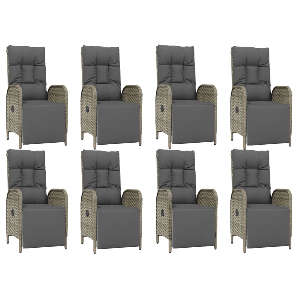 9-Delige Tuinset Met Kussens Poly Rattan Grijs 190 cm tafellengte 8x Fauteuil + Tafel