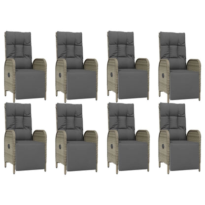 9-Delige Tuinset Met Kussens Poly Rattan Grijs 190 cm tafellengte 8x Fauteuil + Tafel