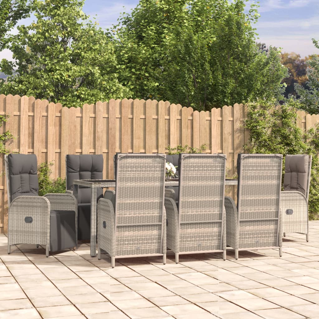 9-Delige Tuinset Met Kussens Poly Rattan Grijs 190 cm tafellengte 8x Fauteuil + Tafel
