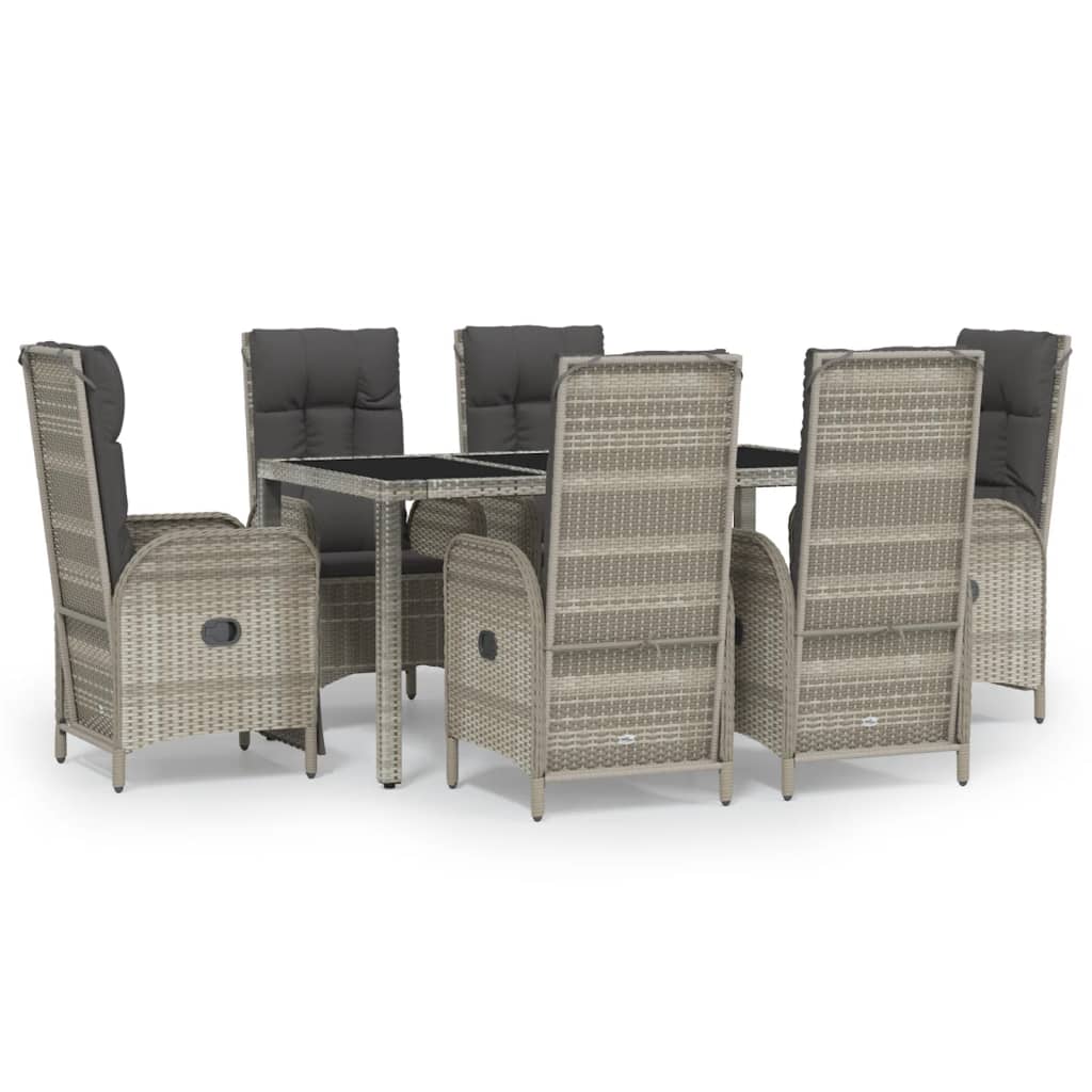 7-Delige Tuinset Met Kussens Poly Rattan Grijs 150 cm tafellengte 4x stoel + 2x Fauteuil + Tafel