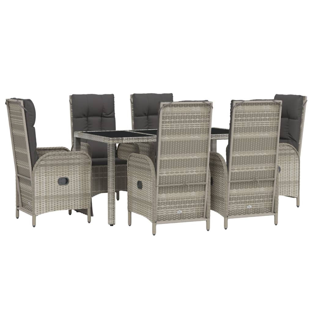 7-Delige Tuinset Met Kussens Poly Rattan Grijs 150 cm tafellengte 4x stoel + 2x Fauteuil + Tafel