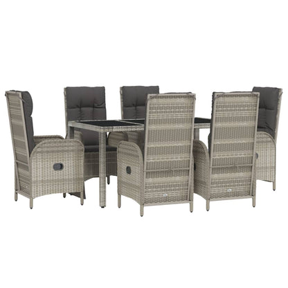 7-Delige Tuinset Met Kussens Poly Rattan Grijs 150 cm tafellengte 4x stoel + 2x Fauteuil + Tafel