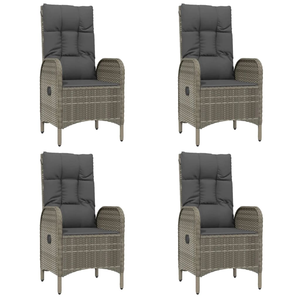 7-Delige Tuinset Met Kussens Poly Rattan Grijs 150 cm tafellengte 4x stoel + 2x Fauteuil + Tafel
