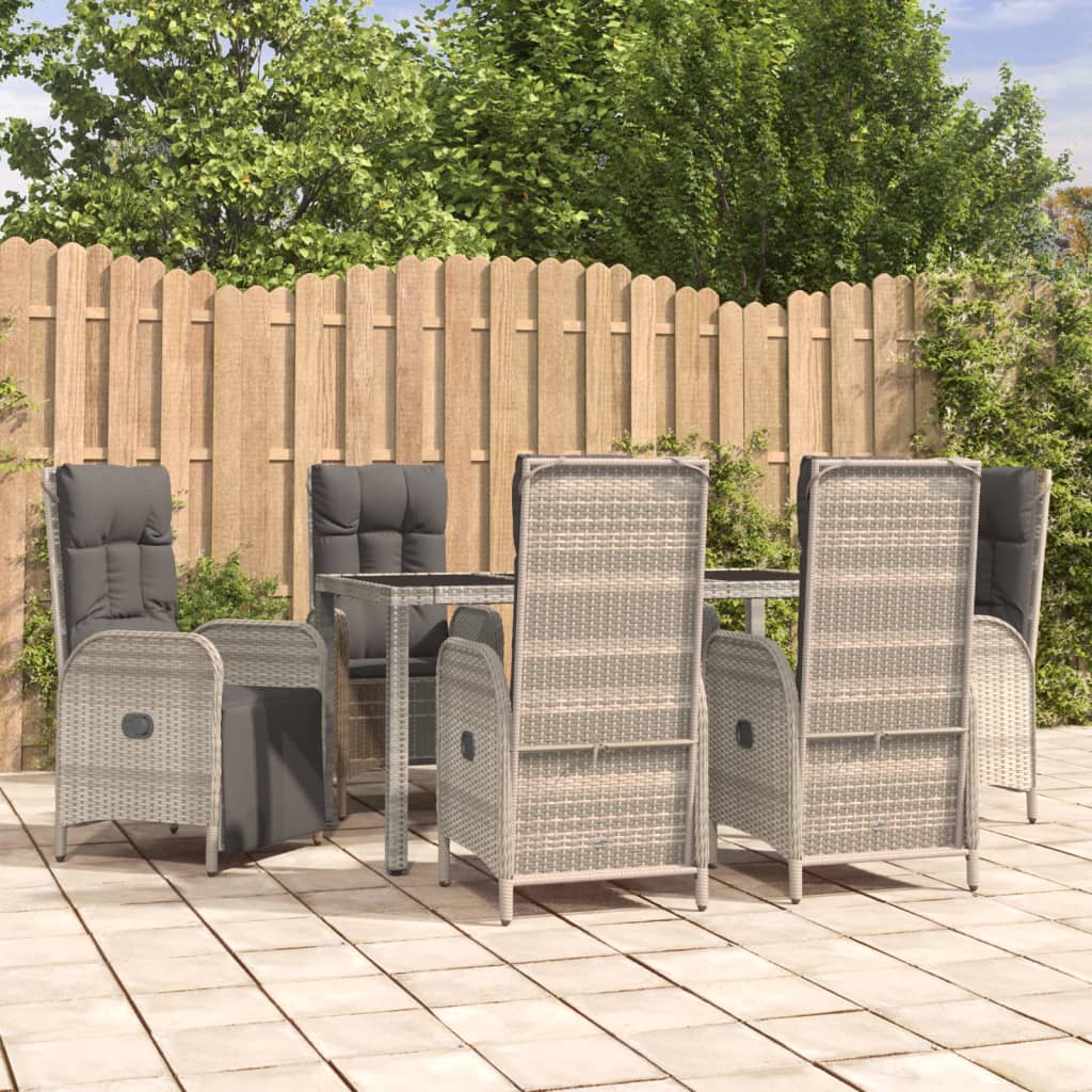7-Delige Tuinset Met Kussens Poly Rattan Grijs 150 cm tafellengte 4x stoel + 2x Fauteuil + Tafel