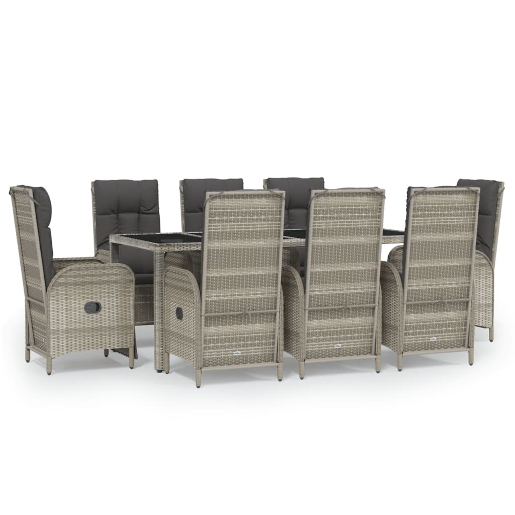 9-Delige Tuinset Met Kussens Poly Rattan Grijs 190 cm tafellengte 6x stoel + 2x Fauteuil + Tafel