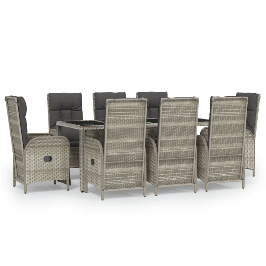 9-Delige Tuinset Met Kussens Poly Rattan Grijs 190 cm tafellengte 6x stoel + 2x Fauteuil + Tafel