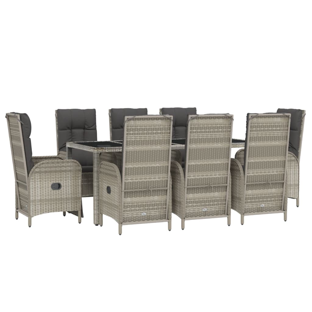 9-Delige Tuinset Met Kussens Poly Rattan Grijs 190 cm tafellengte 6x stoel + 2x Fauteuil + Tafel