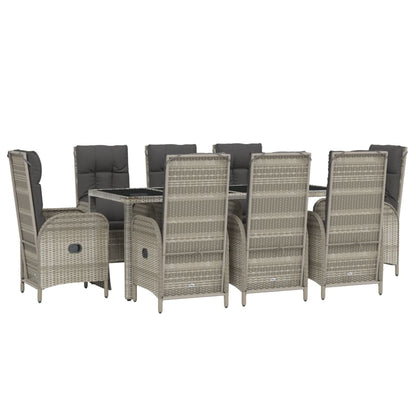 9-Delige Tuinset Met Kussens Poly Rattan Grijs 190 cm tafellengte 6x stoel + 2x Fauteuil + Tafel