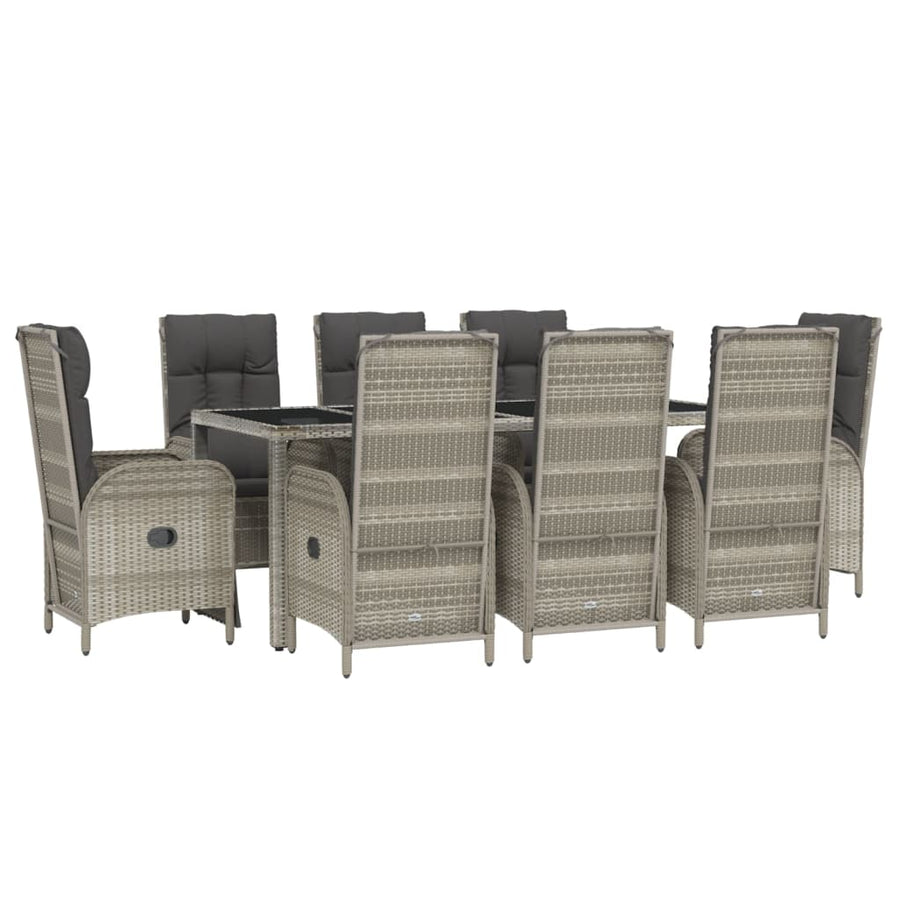 9-Delige Tuinset Met Kussens Poly Rattan Grijs 190 cm tafellengte 6x stoel + 2x Fauteuil + Tafel