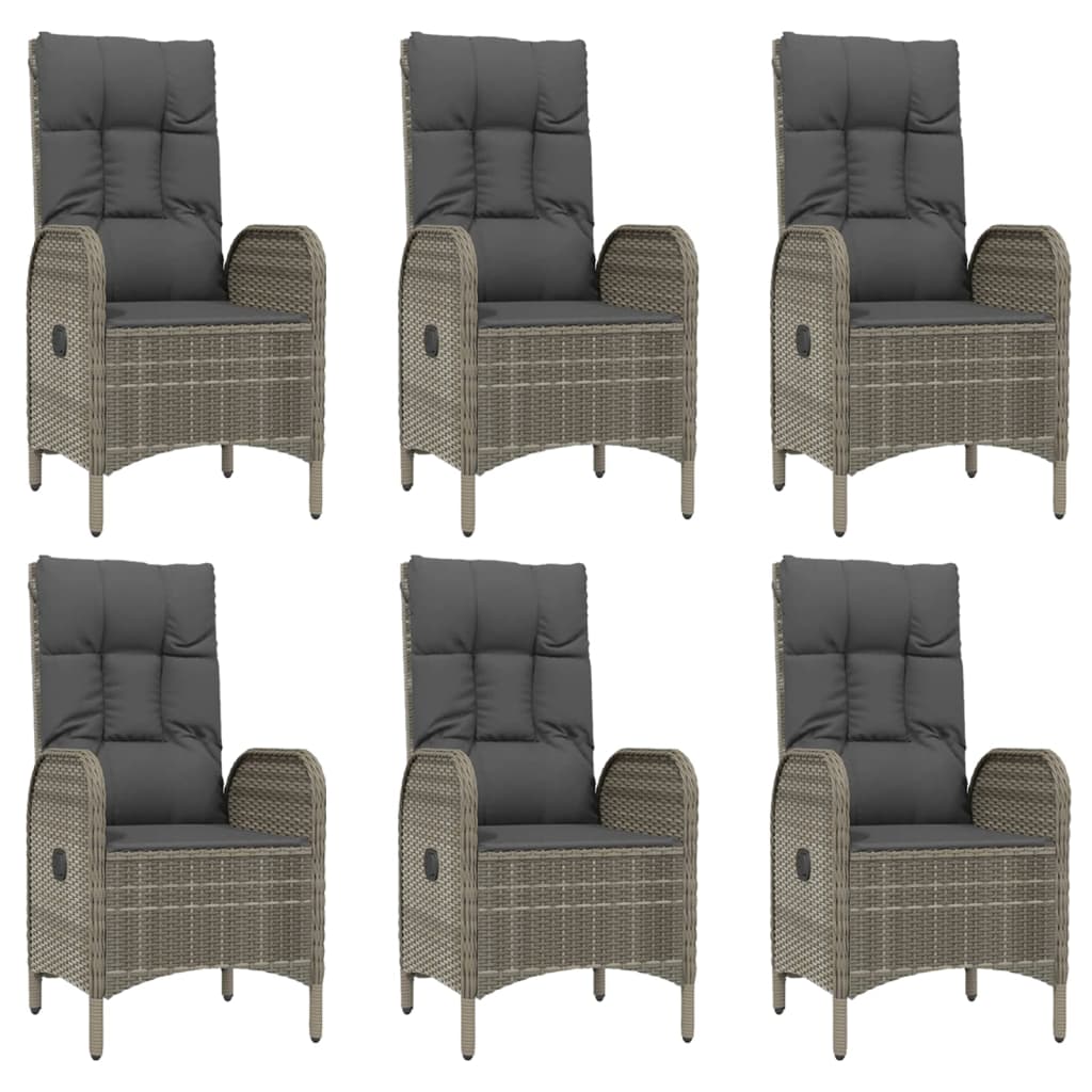 9-Delige Tuinset Met Kussens Poly Rattan Grijs 190 cm tafellengte 6x stoel + 2x Fauteuil + Tafel