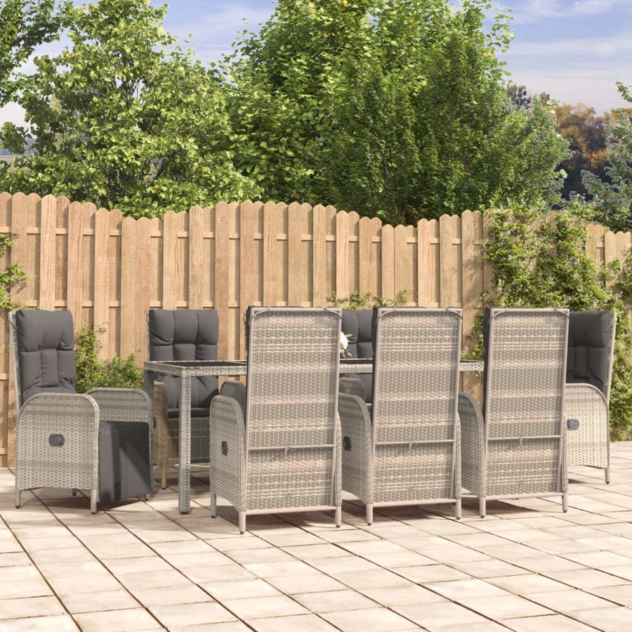 9-Delige Tuinset Met Kussens Poly Rattan Grijs 190 cm tafellengte 6x stoel + 2x Fauteuil + Tafel