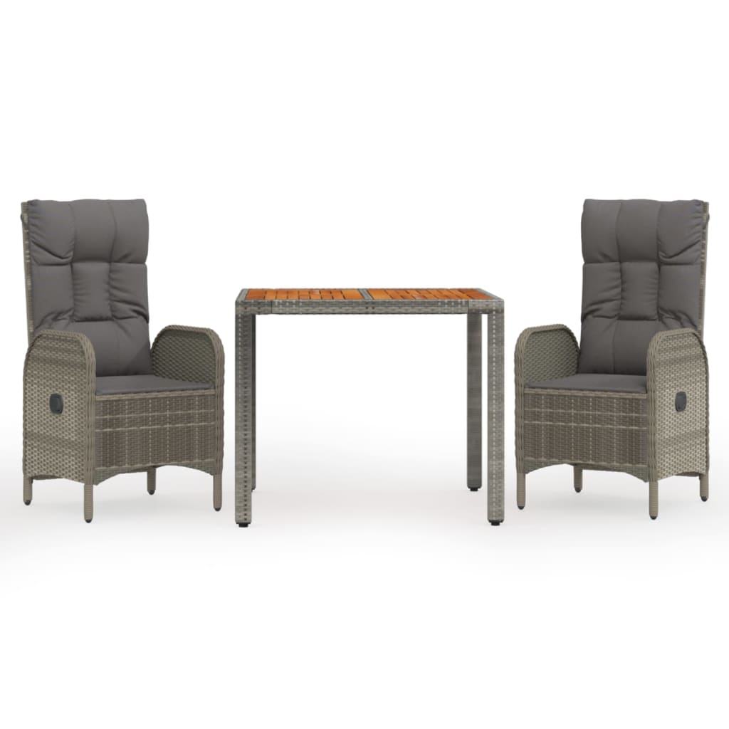 3-Delige Tuinset Met Kussens Poly Rattan Grijs 1