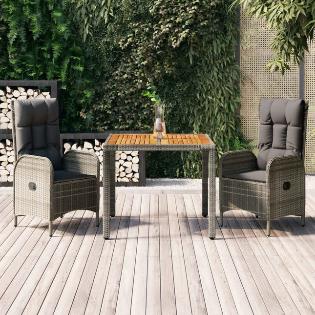 3-Delige Tuinset Met Kussens Poly Rattan Grijs 90 cm tafellengte 2x stoel + Tafel