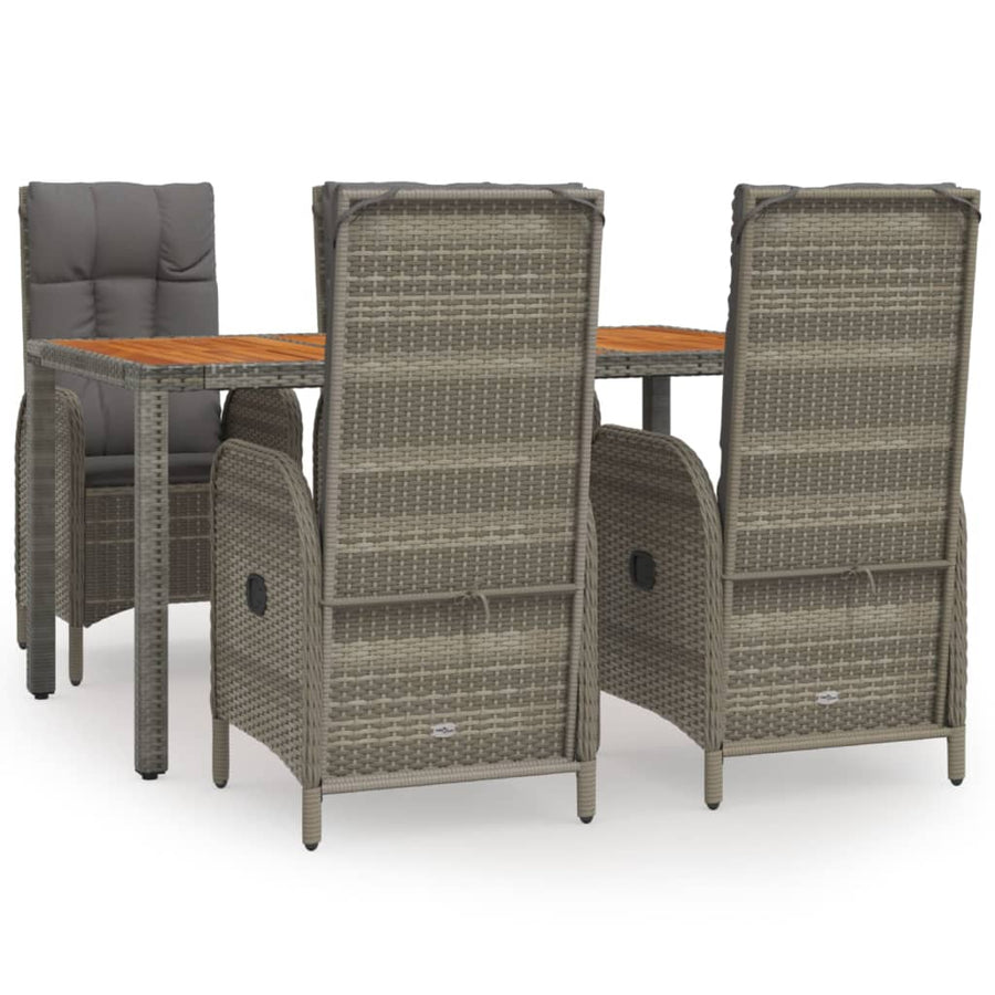 5-Delige Tuinset Met Kussens Poly Rattan Grijs 150 cm tafellengte 4x stoel + Tafel