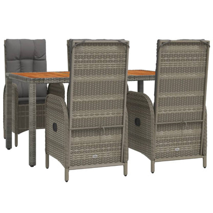 5-Delige Tuinset Met Kussens Poly Rattan Grijs 150 cm tafellengte 4x stoel + Tafel
