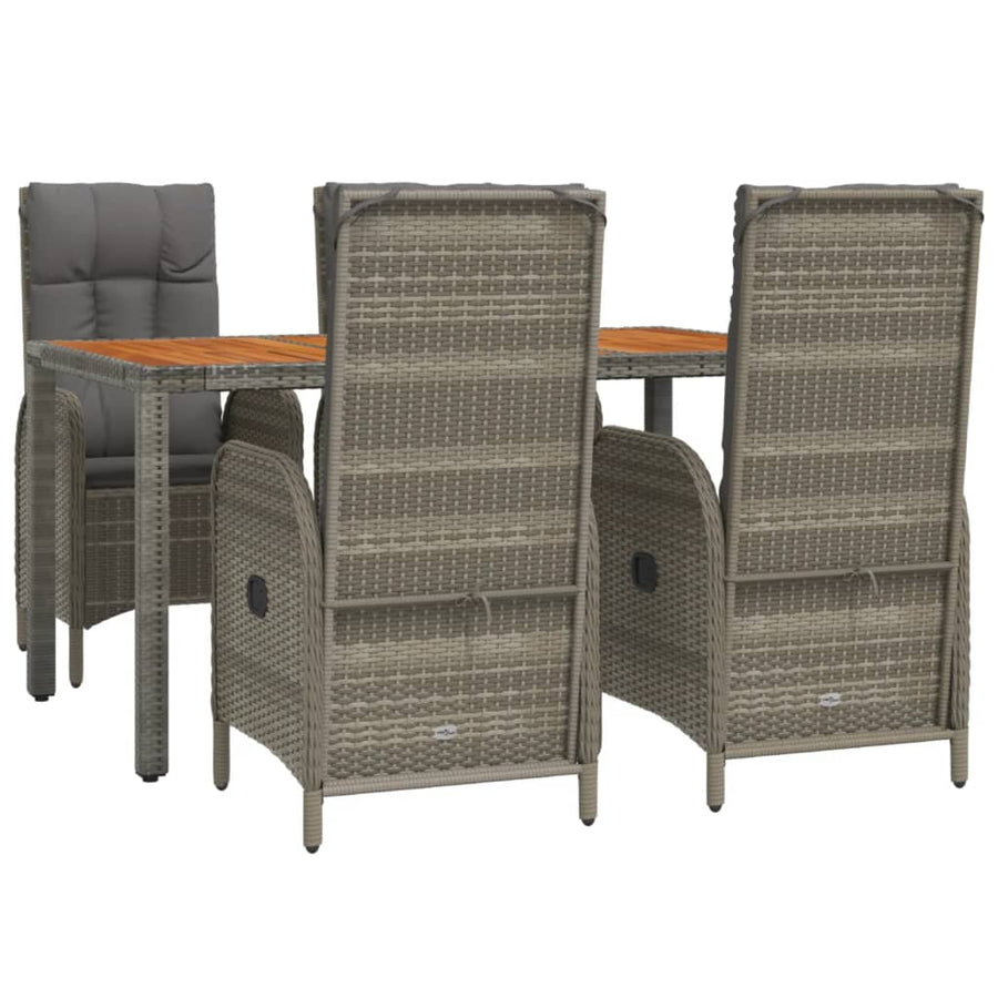 5-Delige Tuinset Met Kussens Poly Rattan Grijs 150 cm tafellengte 4x stoel + Tafel